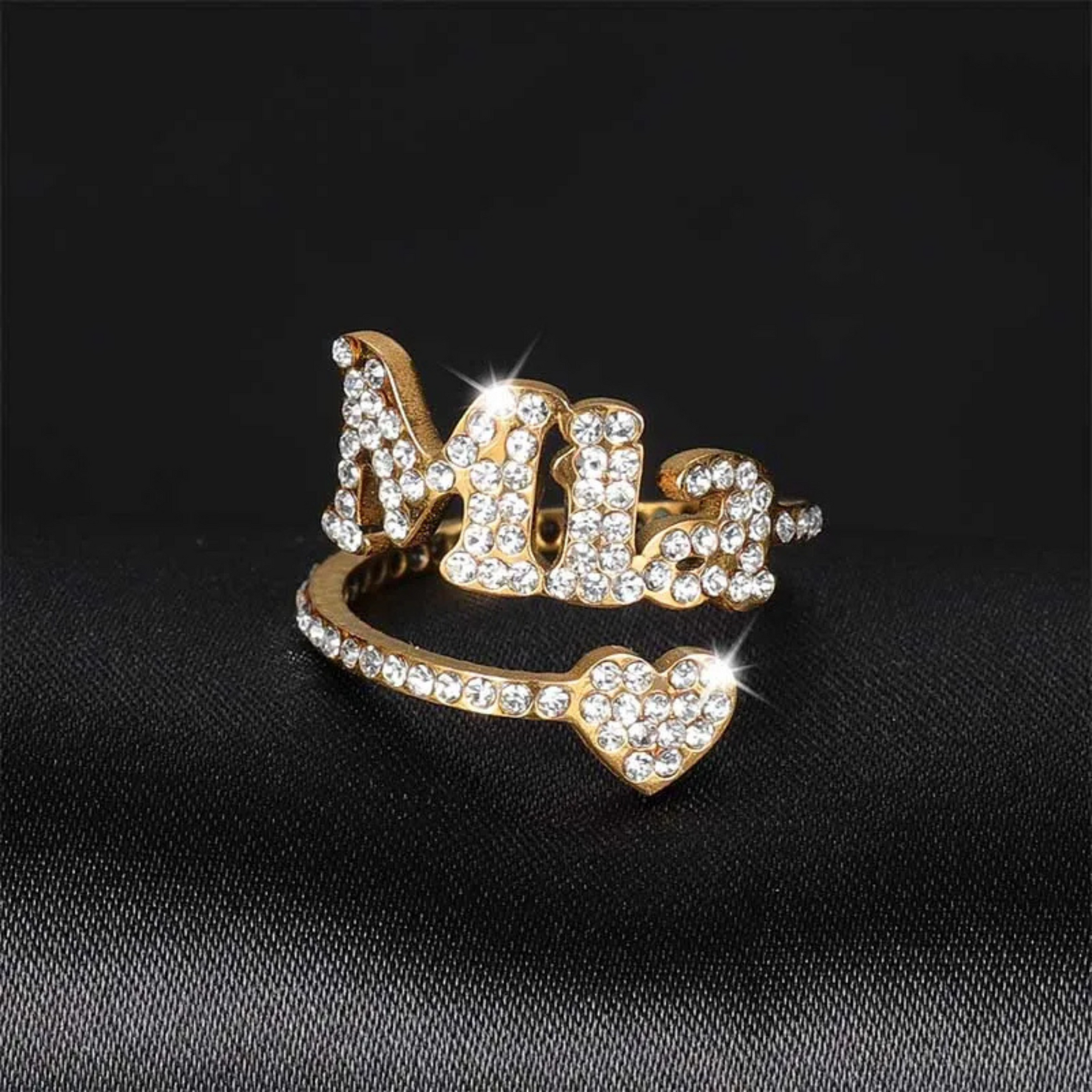 Iced Heart Custom Name Ring