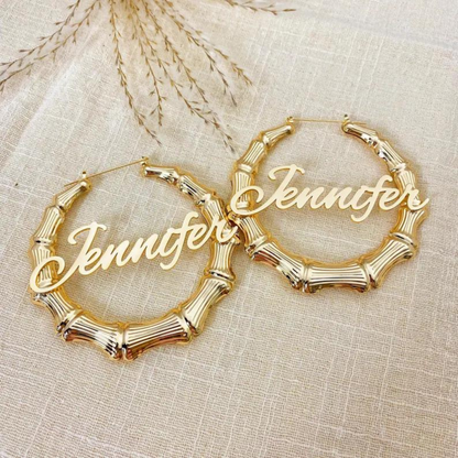 Classic Bamboo Name Hoop Earrings