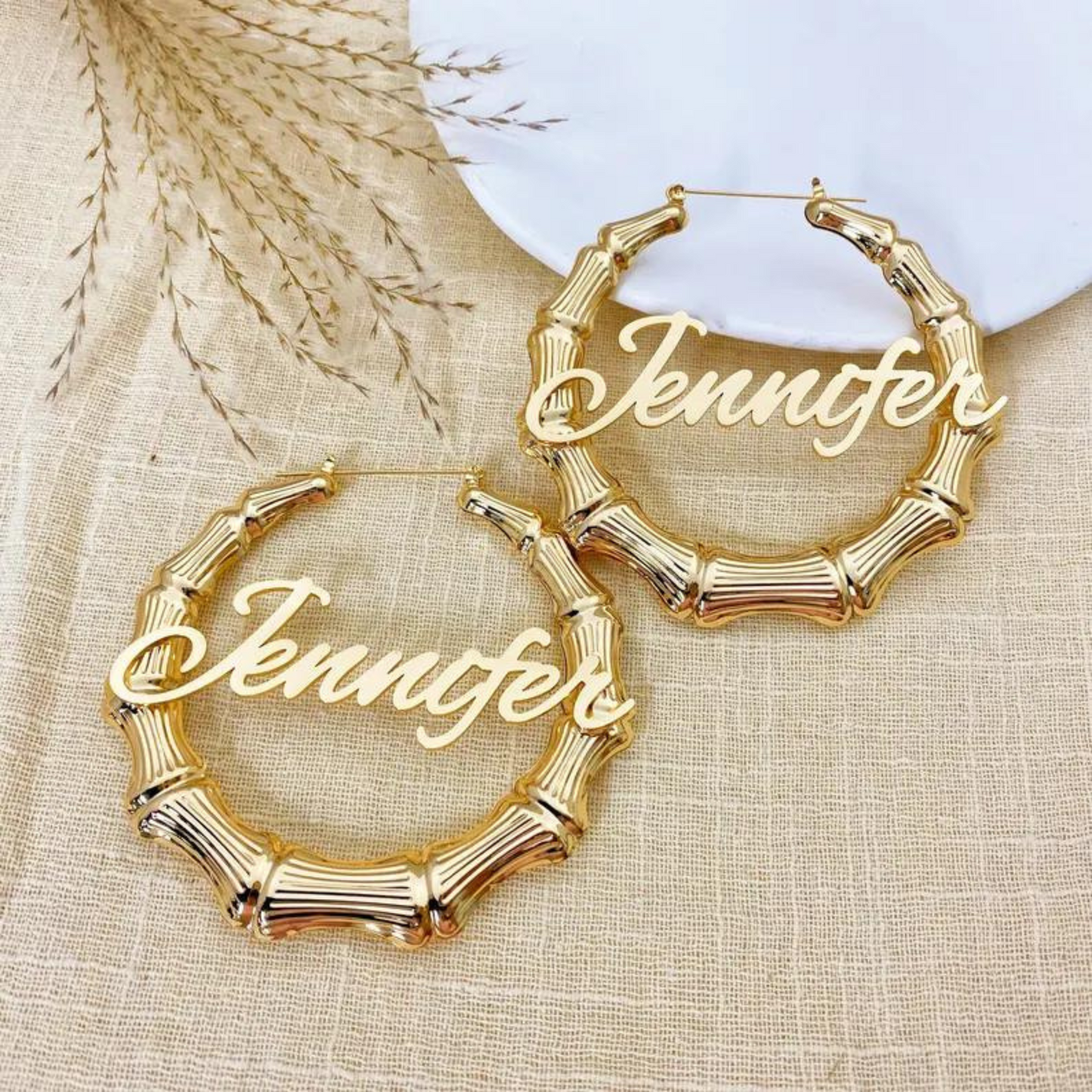 Classic Bamboo Name Hoop Earrings