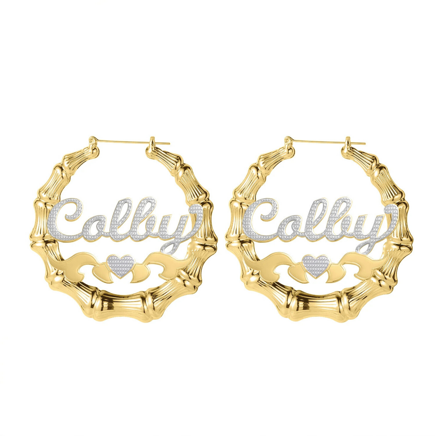 Two Toned Heart Bamboo Name Hoops