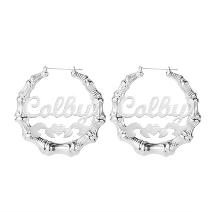 Two Toned Heart Bamboo Name Hoops