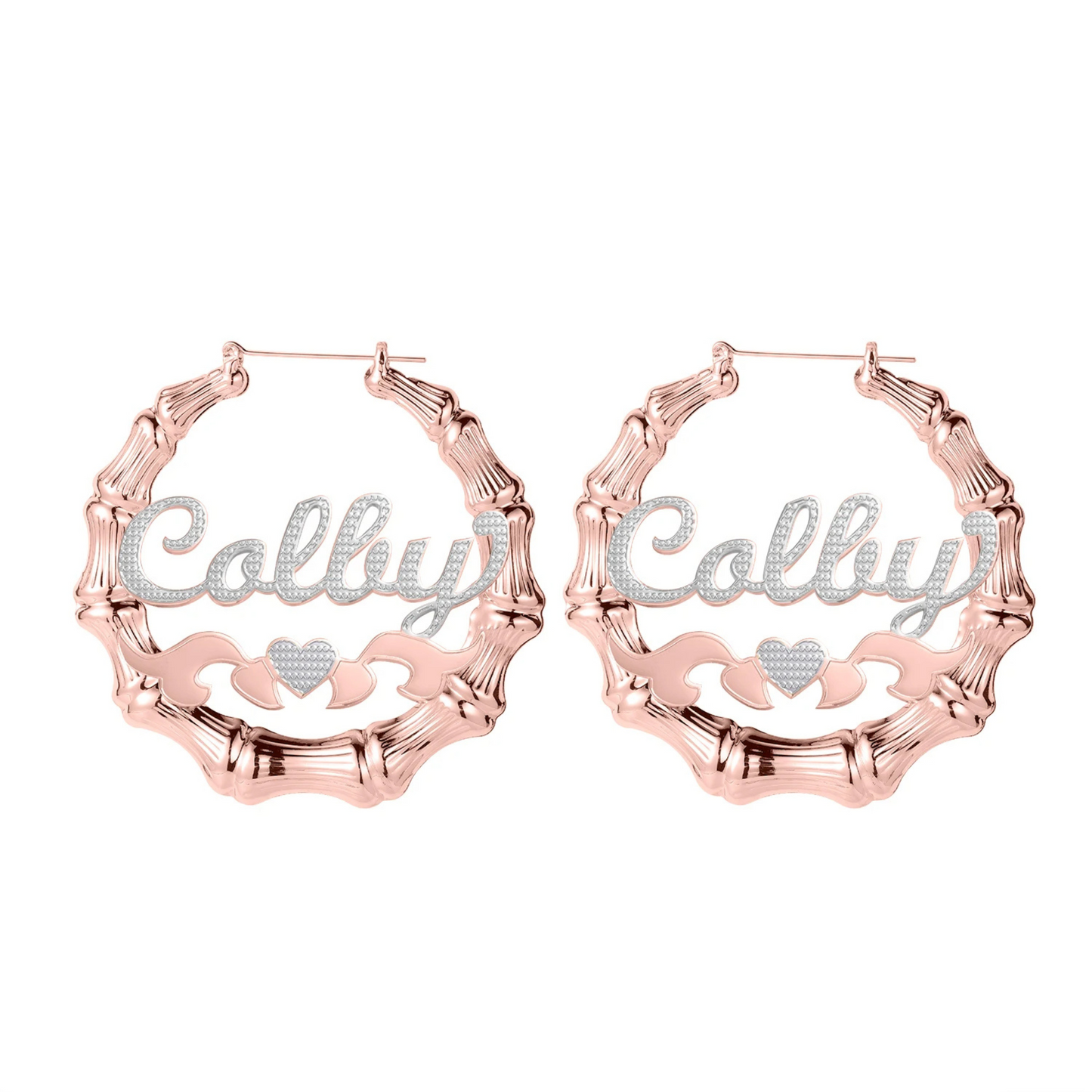 Two Toned Heart Bamboo Name Hoops