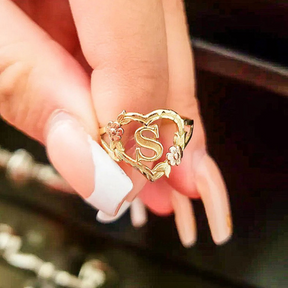 Floral Heart Initial Ring