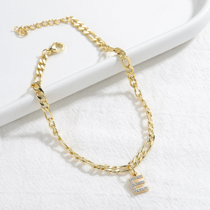 Crystal Initial Anklet w/ Figaro Chain