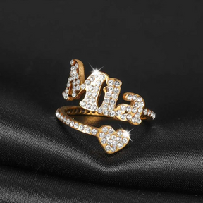 Iced Heart Custom Name Ring