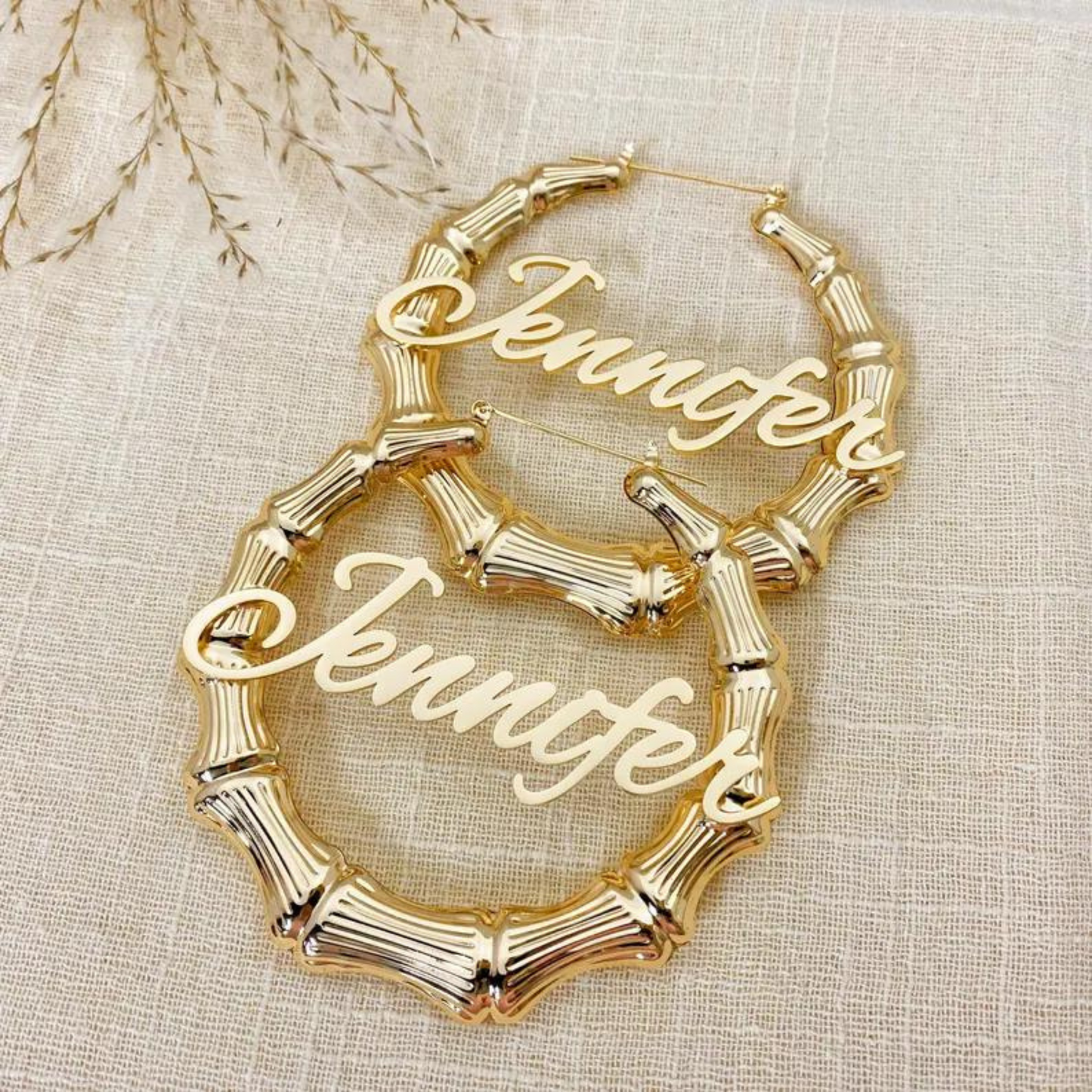 Classic Bamboo Name Hoop Earrings
