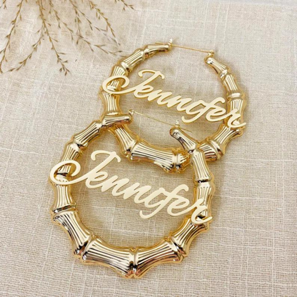 Classic Bamboo Name Hoop Earrings
