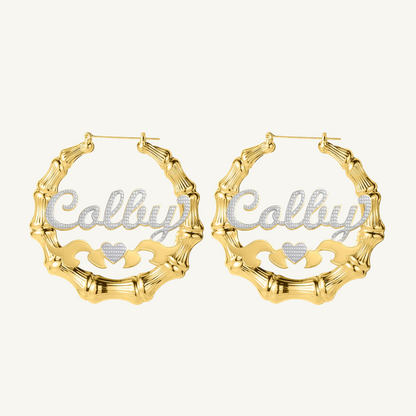Two Toned Heart Bamboo Name Hoops