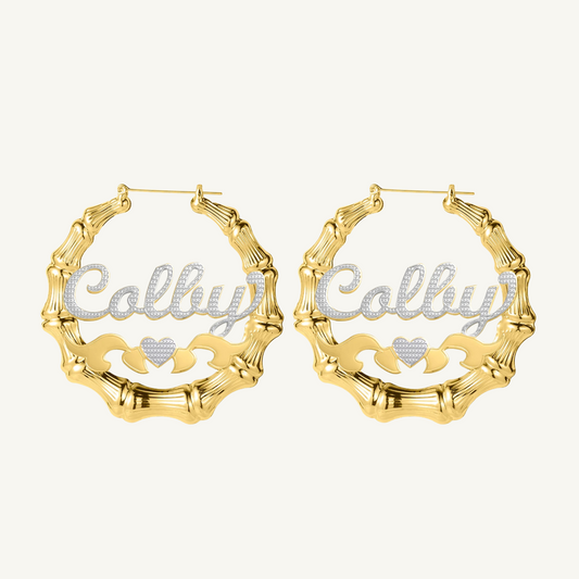 Two Toned Heart Bamboo Name Hoops